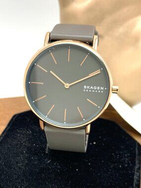 Skagen Denmark Womens Watch SKW2794 Quartz Rose Gold Gray Dial Leather Band 38mm